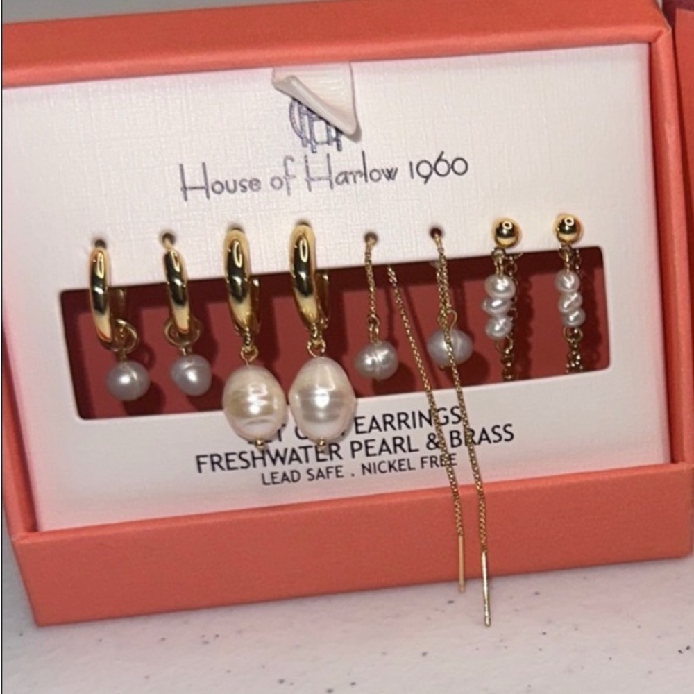 NWT ⚜️🤍⚜️ House of Harlow 1960 Gorgeous Freshwater pearls Earring Set - Picture 6 of 10